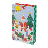 Giant Festive Santa and Elves Snowy Scene Gift Bag with Label