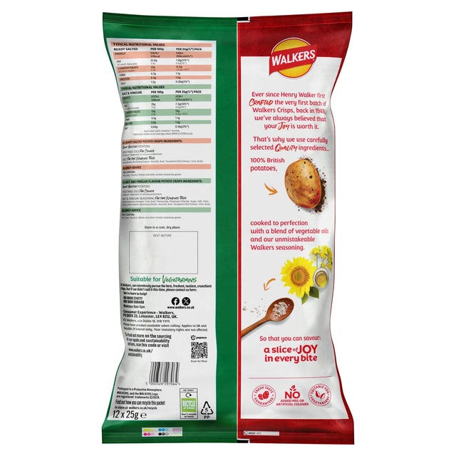 Walkers Ready Salted and Salt & Vinegar variety multipack crisps 12 pack (British brand)