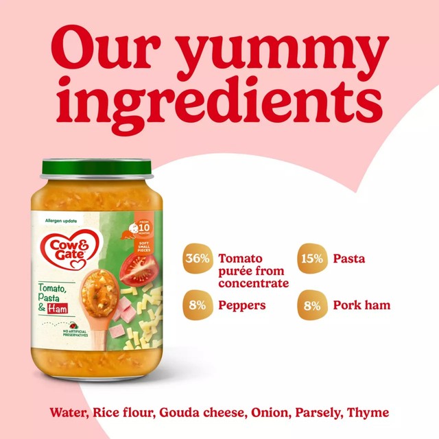 Cow & Gate tomato ham pasta baby food jar 200g - British product