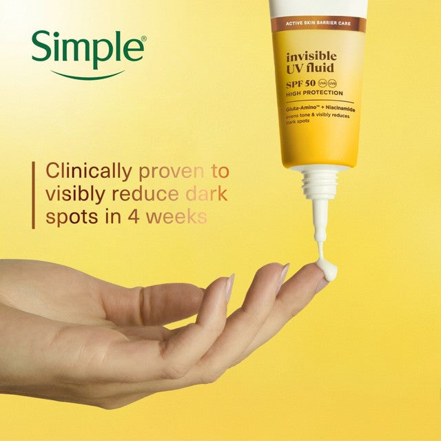 Simple Invisible UV Face Fluid Moisturiser SPF50 40ml (British brand)