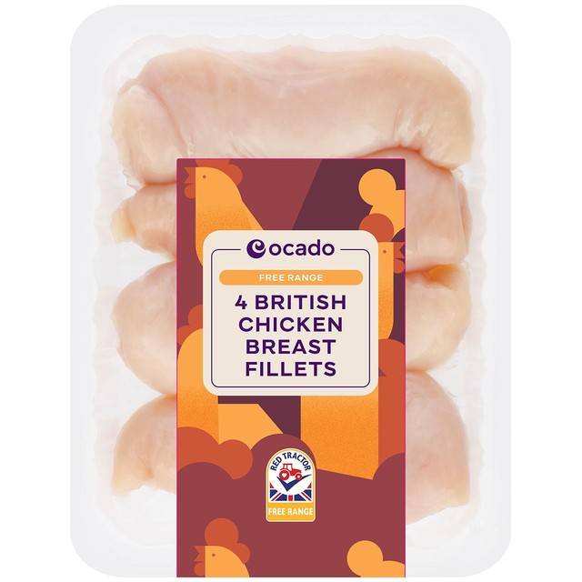 Ocado Free Range British Chicken Breast Fillets 4 Pack, imported from the UK