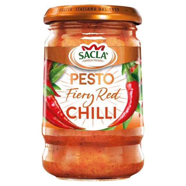 Sacla Fiery Red Chilli Pesto 190g Jar (British brand)