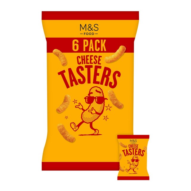 M&S Cheese Tasters corn snacks 6-pack, imported from the UK