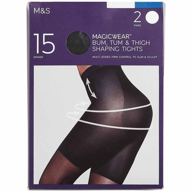 M&S 15 Denier Magicwear shaping tights, Black, Large, imported from the UK