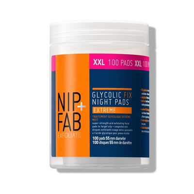 Pads Nuit Exfoliants Glycolic Fix Extreme NIP+FAB, Grand Format Soin du Visage 100 Pads