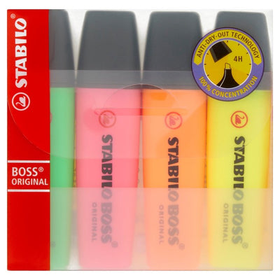 Stabilo BOSS ORIGINAL Highlighter Assorted Colours 4-Pack