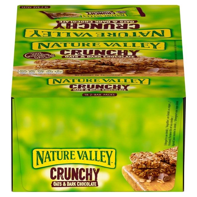 Nature Valley crunchy dark chocolate and oats cereal bars 18 x 42g, imported from the UK