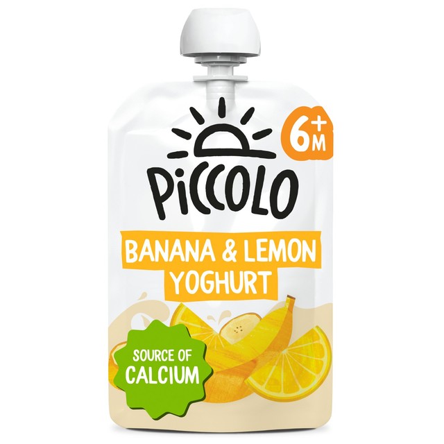Piccolo banana and lemon yoghurt pouch 100g, imported from the UK