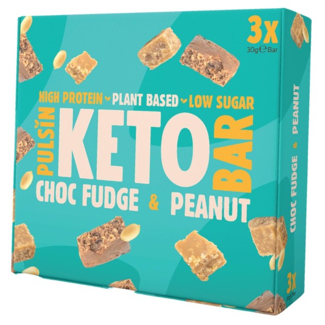 Pulsin keto choc fudge and peanut protein bar multipack 3x30g, imported from the UK