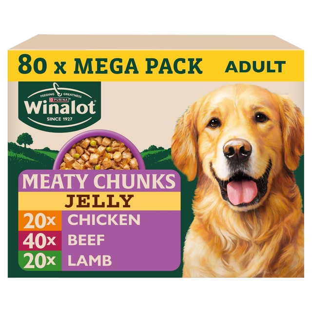 Winalot meaty chunks mixed in jelly wet dog food 80 x 100g (British brand)