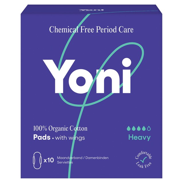 Yoni Organic Heavy Period Pads 10 Pack (British brand)
