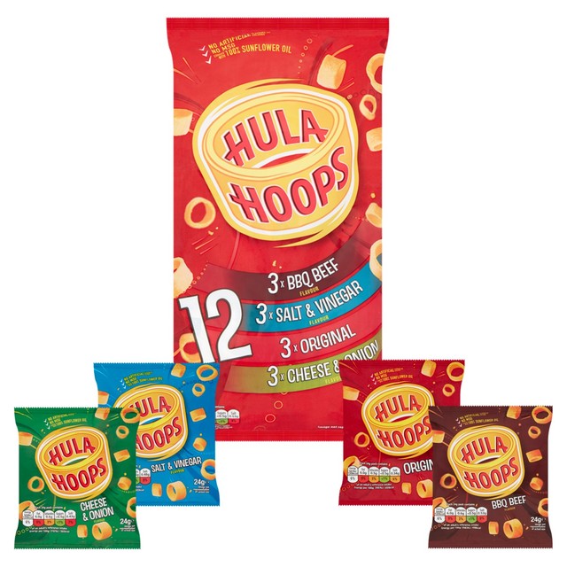 Hula Hoops Potato Rings Multipack 4 Flavour Variety Pack 12x24g, UK version