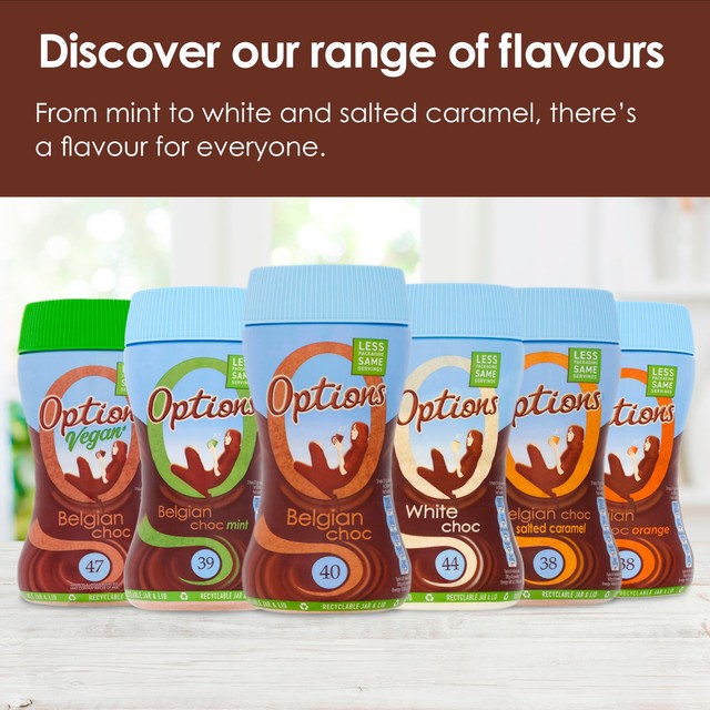 Options Belgian hot chocolate drink 220g, imported from the UK