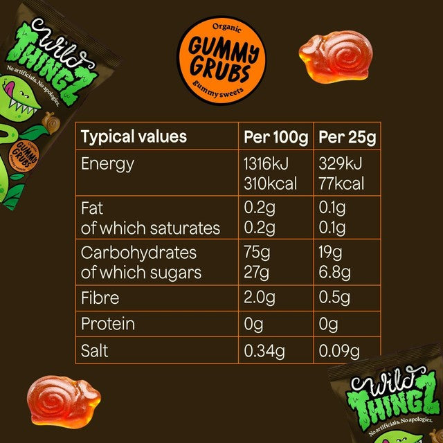 Wild Thingz gummy grubs mixed fruit flavours 130g (British brand)