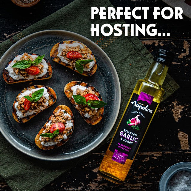 Napolina roasted garlic and herbs flavoured olive oil 250ml, imported from the UK