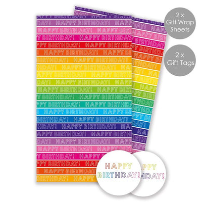 Abacus Rainbow Stripe Gift Wrap and Tags Pack 50x70cm