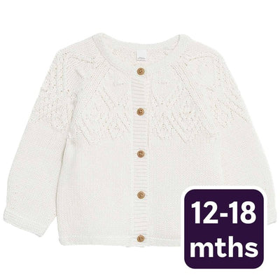 M&S Pure Cotton Patterned Cardigan Cream Girls 12-18 Months
