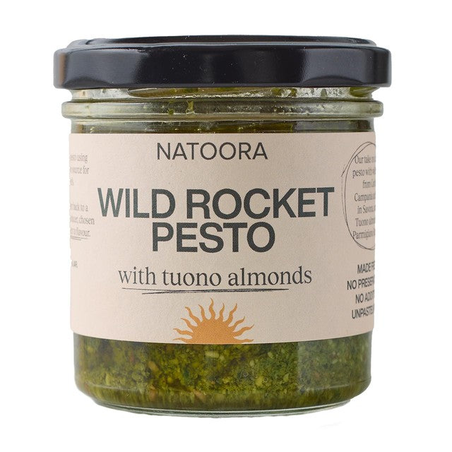 Natoora wild rocket pesto with Tuono almonds 125g, imported from the UK