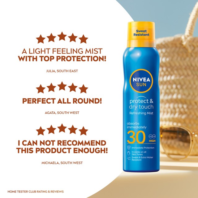Nivea Sun Protect & Dry Touch SPF 30 Mist sunscreen spray 200ml, imported from the UK