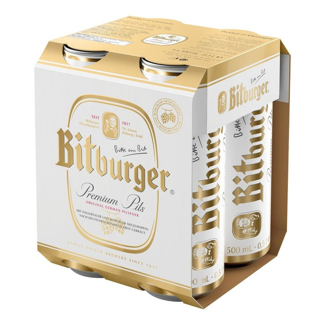 Bitburger Premium Pils pilsener beer 4x500ml - British product