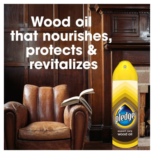 Pledge wood polish aerosol Amber & Argan 250ml, imported from the UK