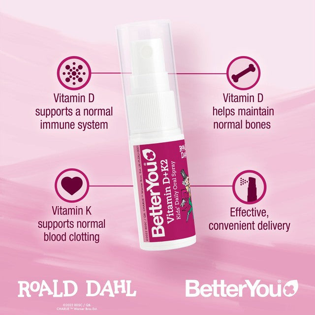 BetterYou Kids Vitamin D+K2 Oral Spray Bubblegum Blueberry 15ml - British product