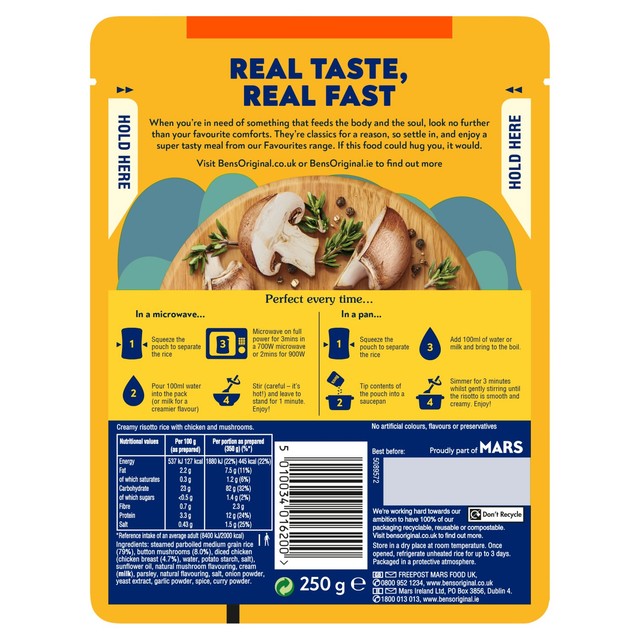 Ben's Original risotto ready meal chicken and mushrooms 250g - British product