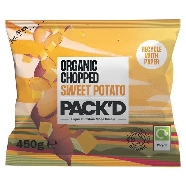 Pack'd frozen chopped sweet potato 450g, imported from the UK