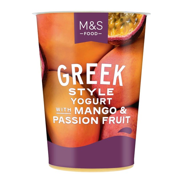 M&S mango passion fruit Greek yogurt 450g, imported from the UK