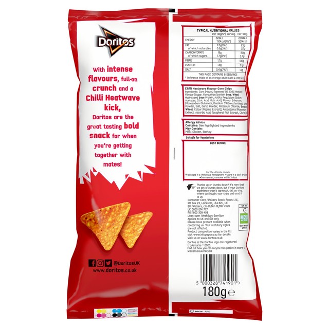 Doritos Chilli Heatwave tortilla chips 180g - British product