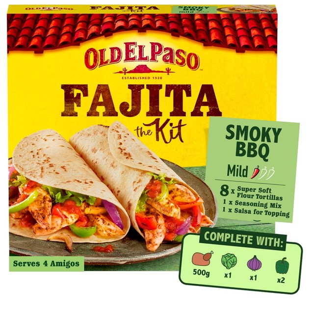 Old El Paso smoky BBQ fajita kit 500g, imported from the UK