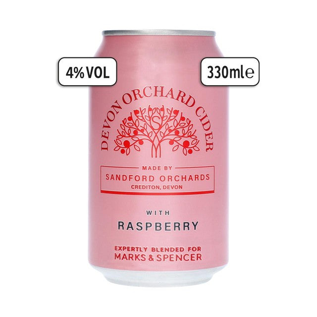 M&S raspberry cider 330ml, imported from the UK