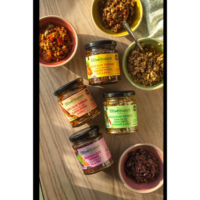 Olive Branch olive tapenade with sundried tomato, feta and Greek basil 180g, imported from the UK