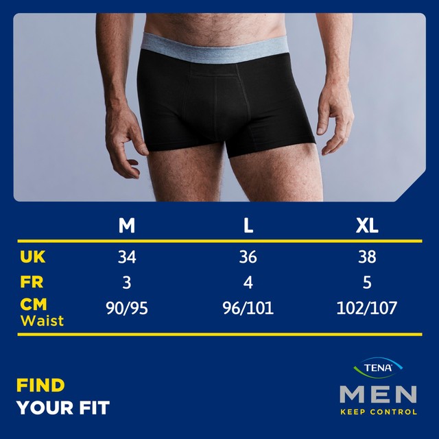 TENA men's black incontinence boxers size medium (British brand)