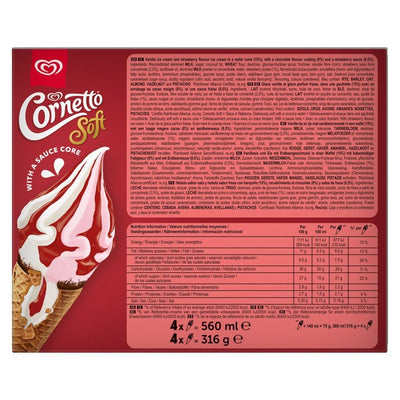 Wall's Cornetto Soft Cornets de Glace Fraise & Vanille 4 x 140 ml
