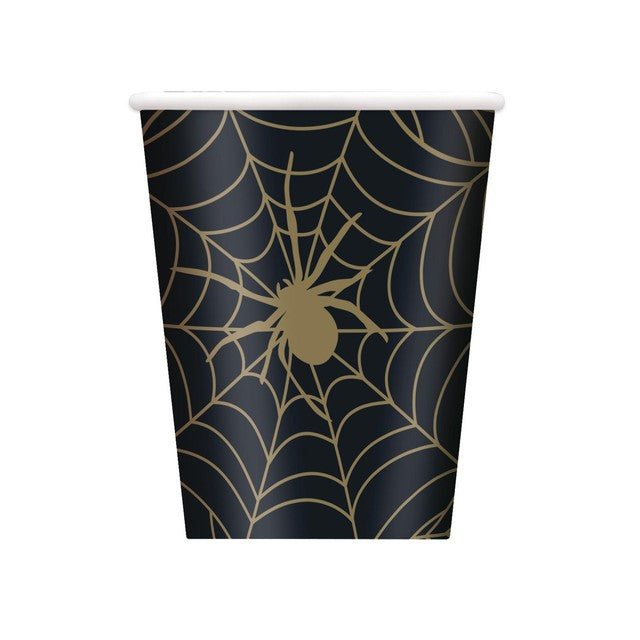 Unique Party black gold spider web paper cups 266ml - British product