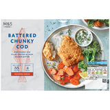 M&S battered chunky cod fillets frozen 600g, imported from the UK