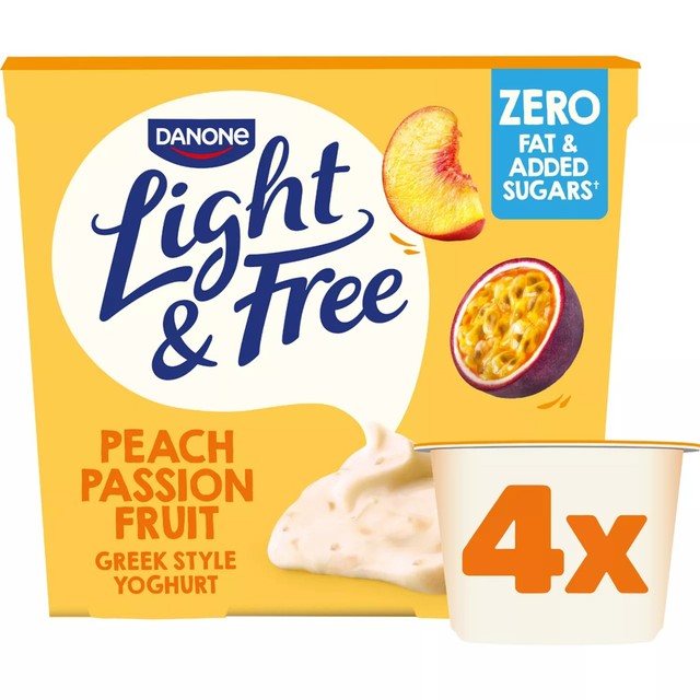 Light & Free Peach Greek Style Fat Free Yoghurt Multipack 460g, UK version