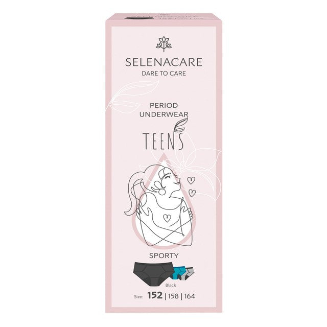 Selenacare teens period knickers sporty black size 11-12 years (British brand)