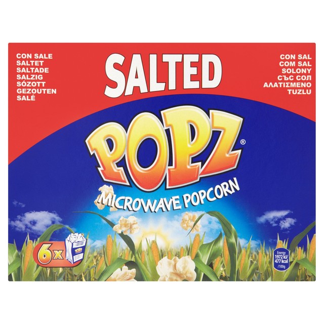 Popz salted microwave popcorn 6 x 90g, imported from the UK