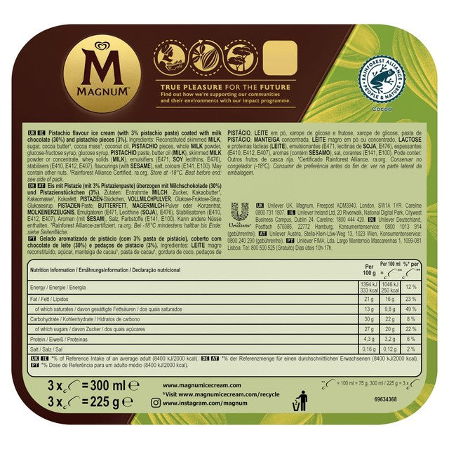 Magnum pistachio ice cream sticks 3 x 100ml, imported from the UK