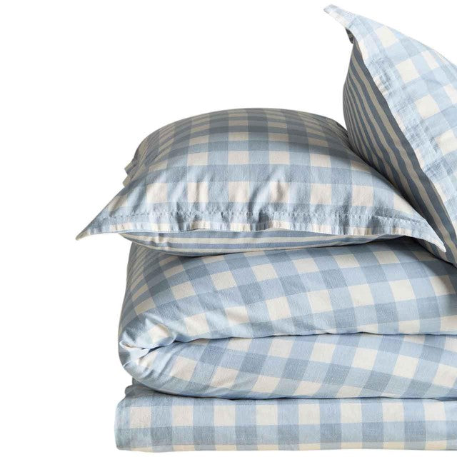 M&S cotton gingham bedding set in blue for single bed, imported from the UK