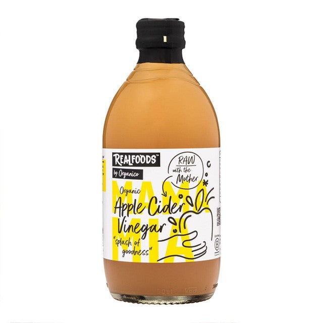 Realfoods organic raw apple cider vinegar 500ml, imported from the UK