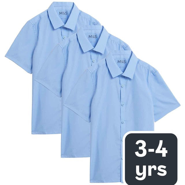 M&S Boys School Slim Fit Shirts Blue 3-4 Years, imported from the UK