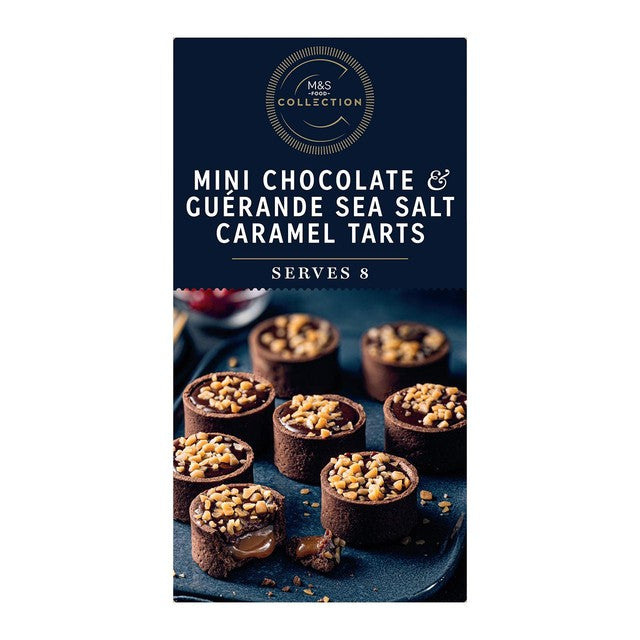 M&S mini chocolate and Guerande sea salt caramel tarts 184g, imported from the UK