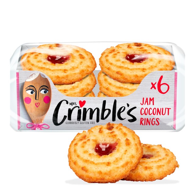 Mrs Crimble's gluten free jam coconut rings 240g, imported from the UK