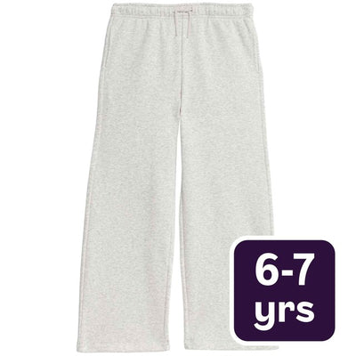 M&S Girls Wide Leg Cotton Rich Joggers in Grey Marl, Girls Joggers, 6-7 Y