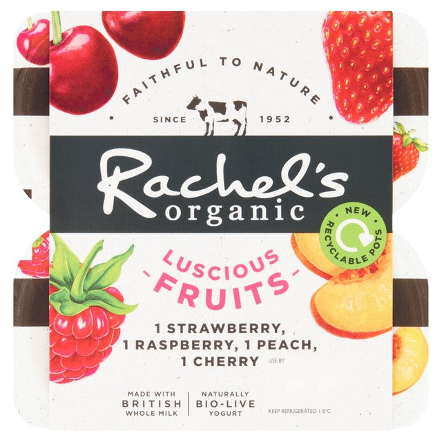 Rachel's Organic Luscious Fruits Yogurt 4x110g, imported from the UK