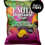 Emily Veg Crisps Rainbow Roots Sweet Potato, Carrot & Beetroot vegetable crisps 30g - British product