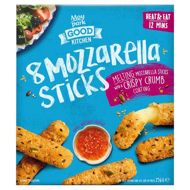 Moy Park frozen crispy crumb mozzarella sticks 256g, imported from the UK